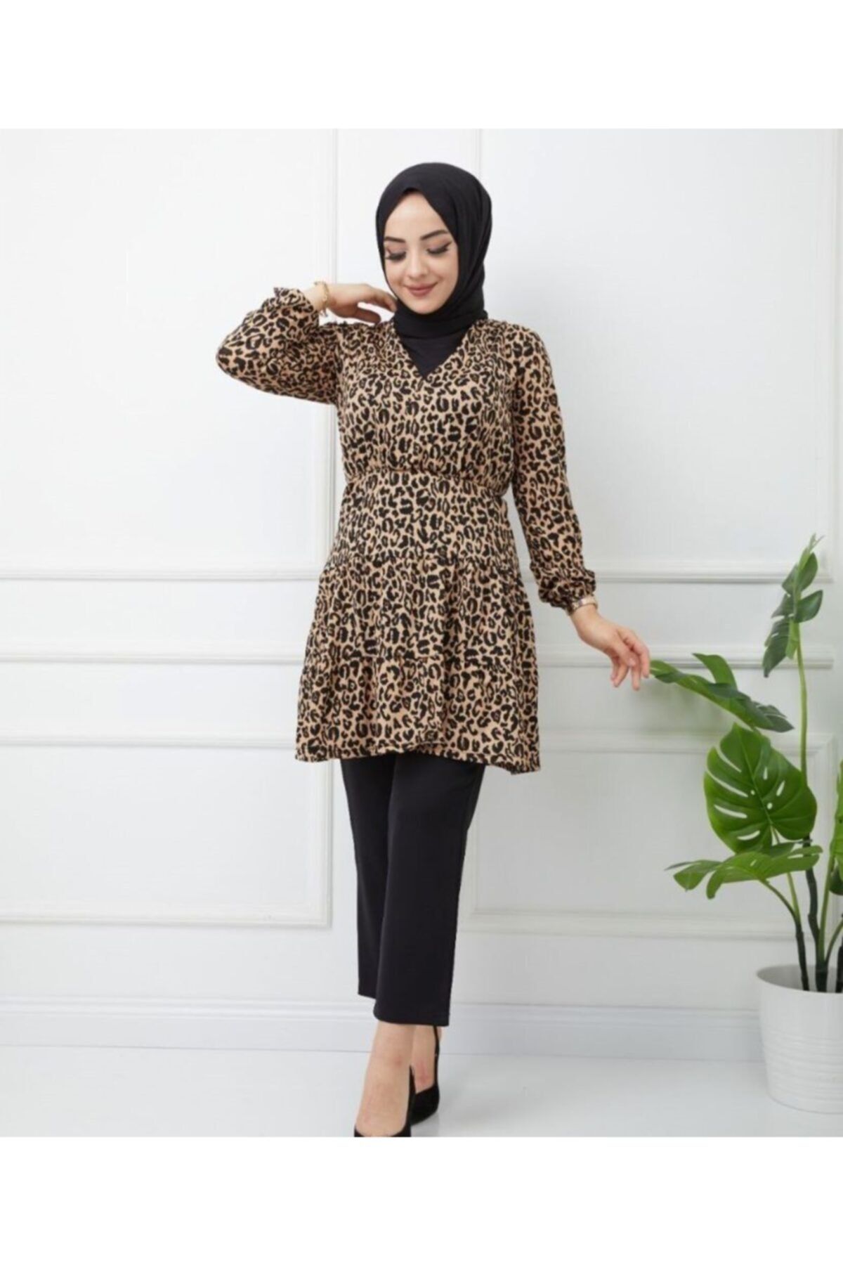 Beyzanur Moda Leopar Desen Tesettür Tunik