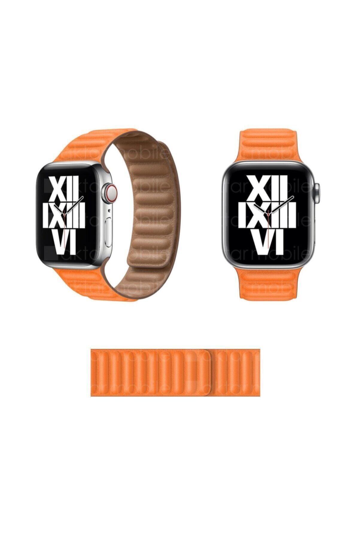 MicroStore Apple Watch 38 Mm 40 Mm Uyumlu Baklalı Model Deri Kordon Mıknatıslı Deri Kayış Premium