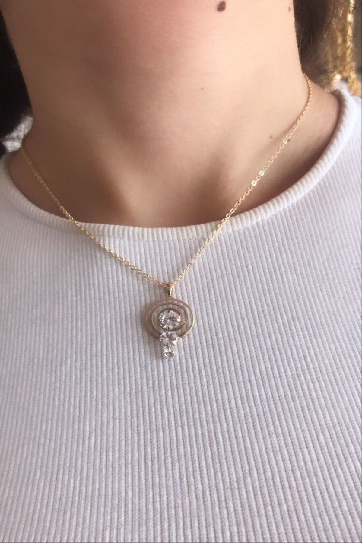 DLK TAKI Kadın Çelik Altın Kaplama Tria Kolye Ve Küpe Set