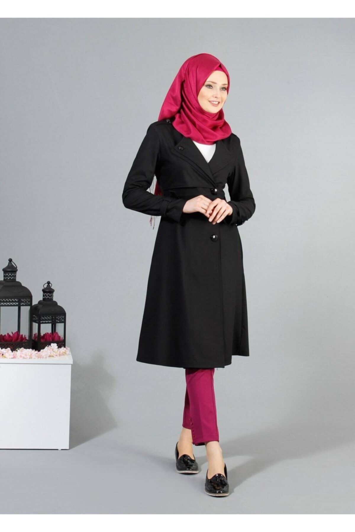 TRENDTESETTÜR T 4519 Mataş Kruvaze Yaka Kemerli Trench