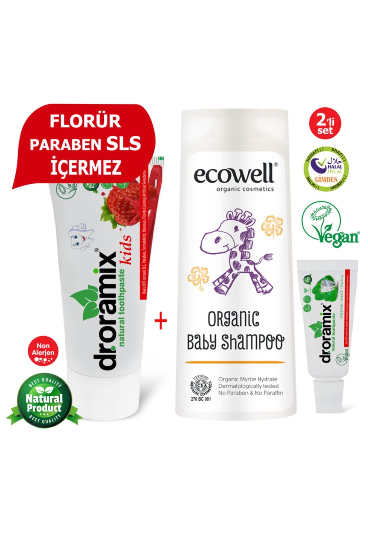 Dr. Oramix Bebek Florürsüz 75ml Diş Macunu+ Ecowell Baby Şampuan+ Seyahatboy