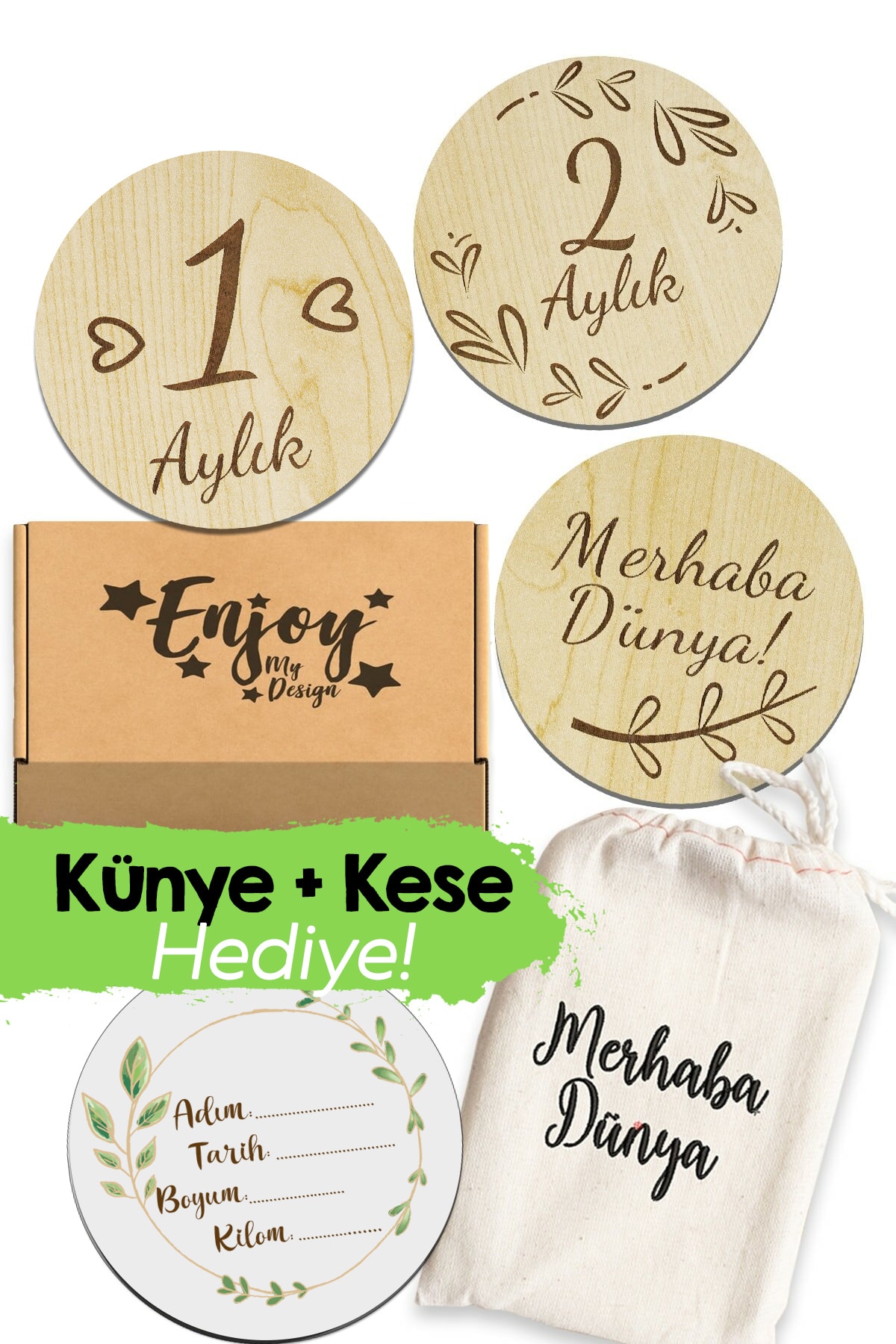 Enjoymydesign 12 Aylık Ahşap Plak Seti Bebek Aylık Fotoğraf Kartları Bebek Hediyelik Hatıra Kartı