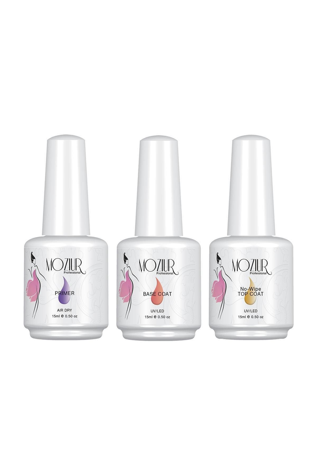 MOZIUR Primer + Base Coat + Top Coat 15ml 3'lü Kat Set