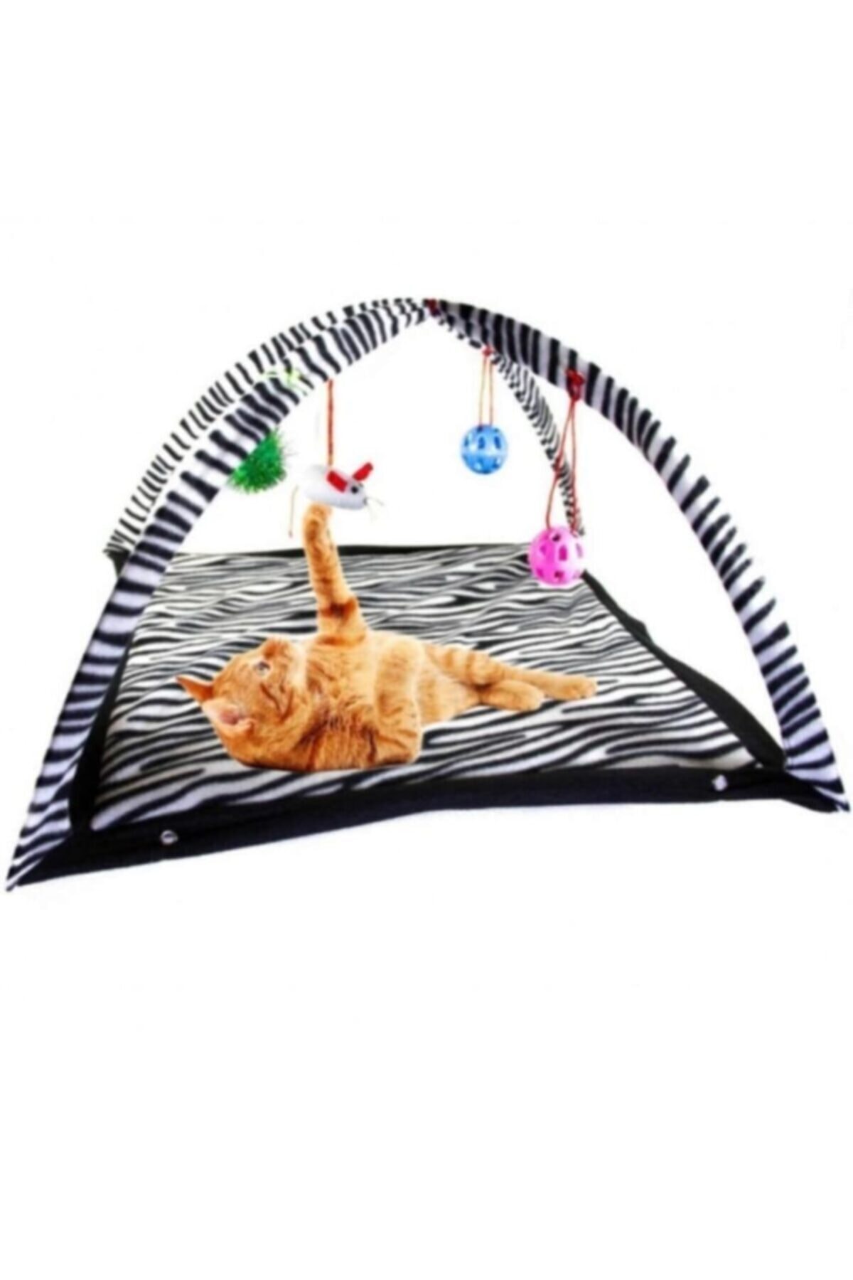 pawin Zebra Desenli Askılı Kedi Oyun Çadırı 55x55x34 Cm
