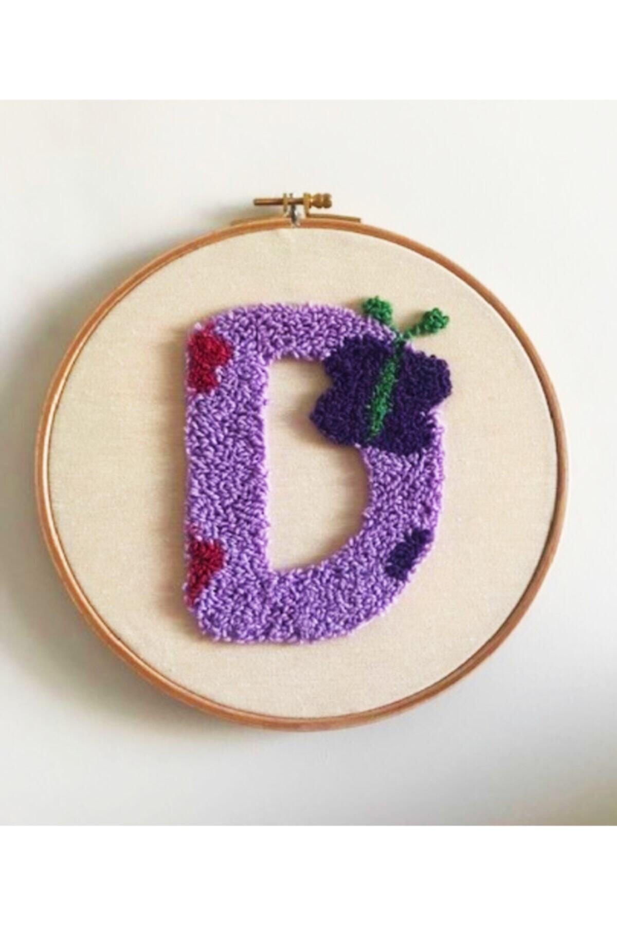 Mintimia Punch Işlemeli Kasnak Çerçeveli Çocuk Odası Duvar Süsü Harfli Mor 24 Cm