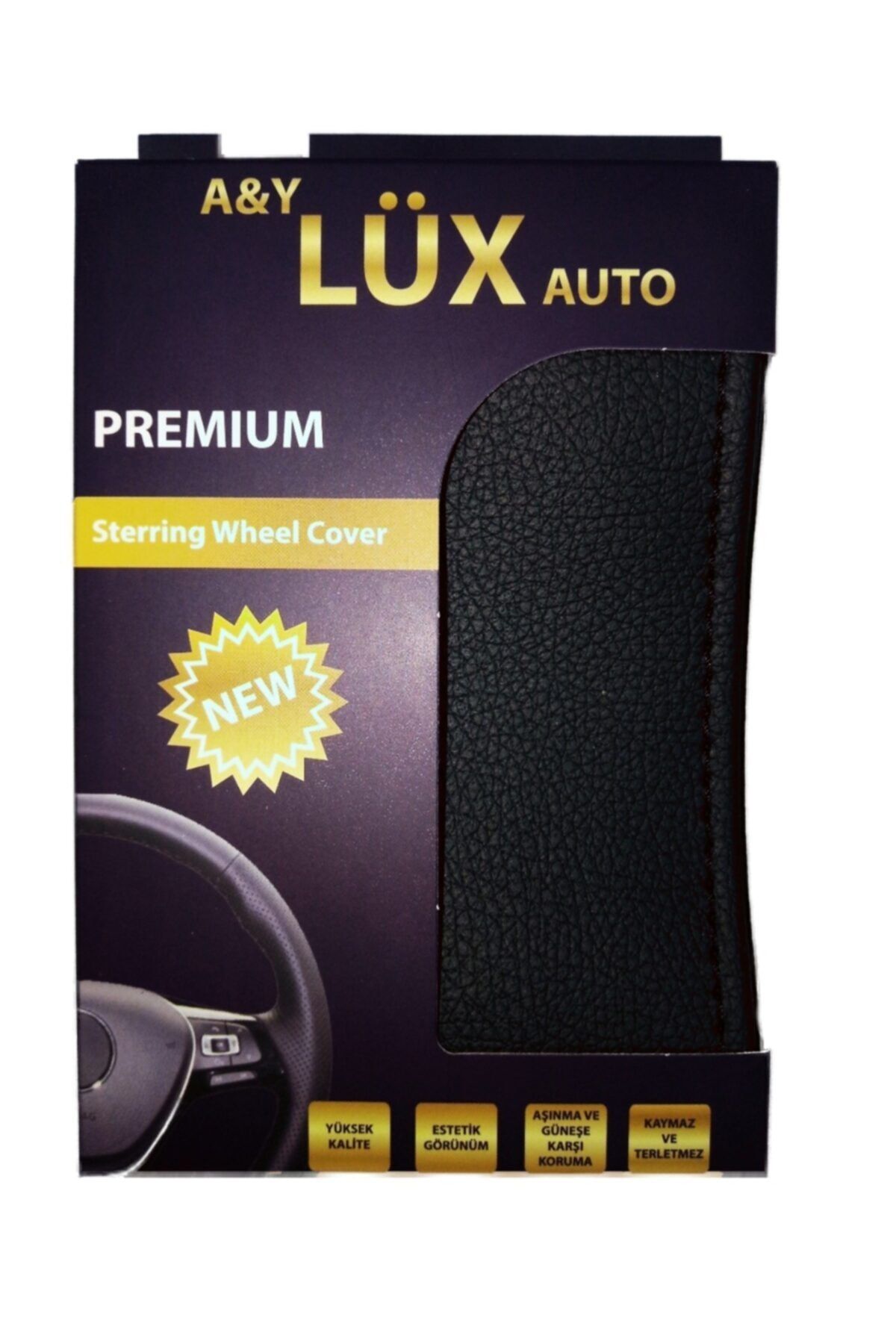 Lüx Auto Oto Direksiyon Kılıfı Düz Siyah Dikisli