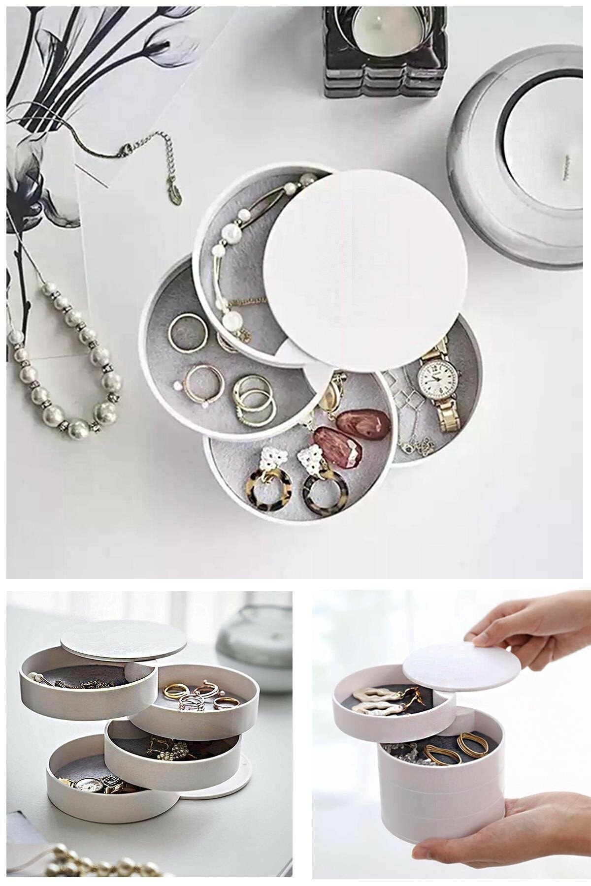 toptanperpa 4 Katlı Dönebilen Silindir Takı Ve Makyaj Organizer Kutusu