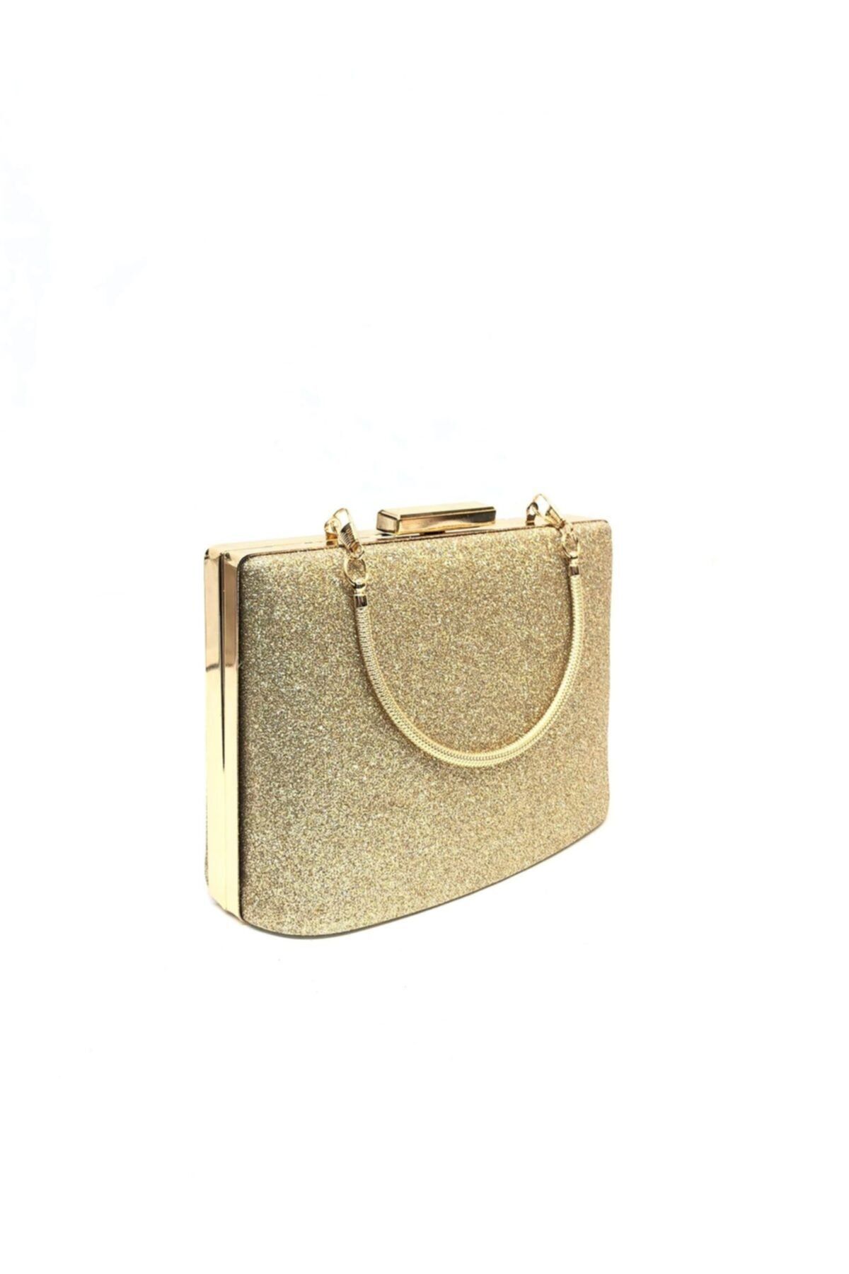 womenacs Altın Renk Simli Kadın Abiye Clutch Portföy Çanta Indirimli