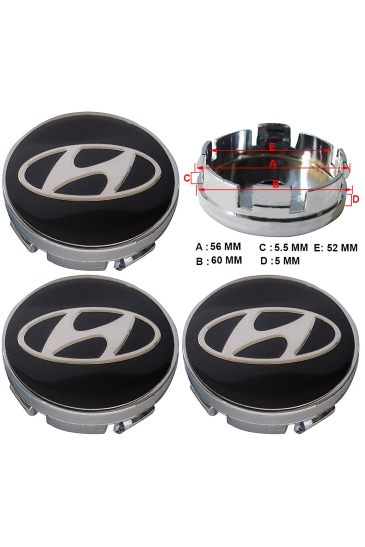 Hyundai Jant Göbek Arması Nikel 60*56mm Siyah Dört Adet 9067a