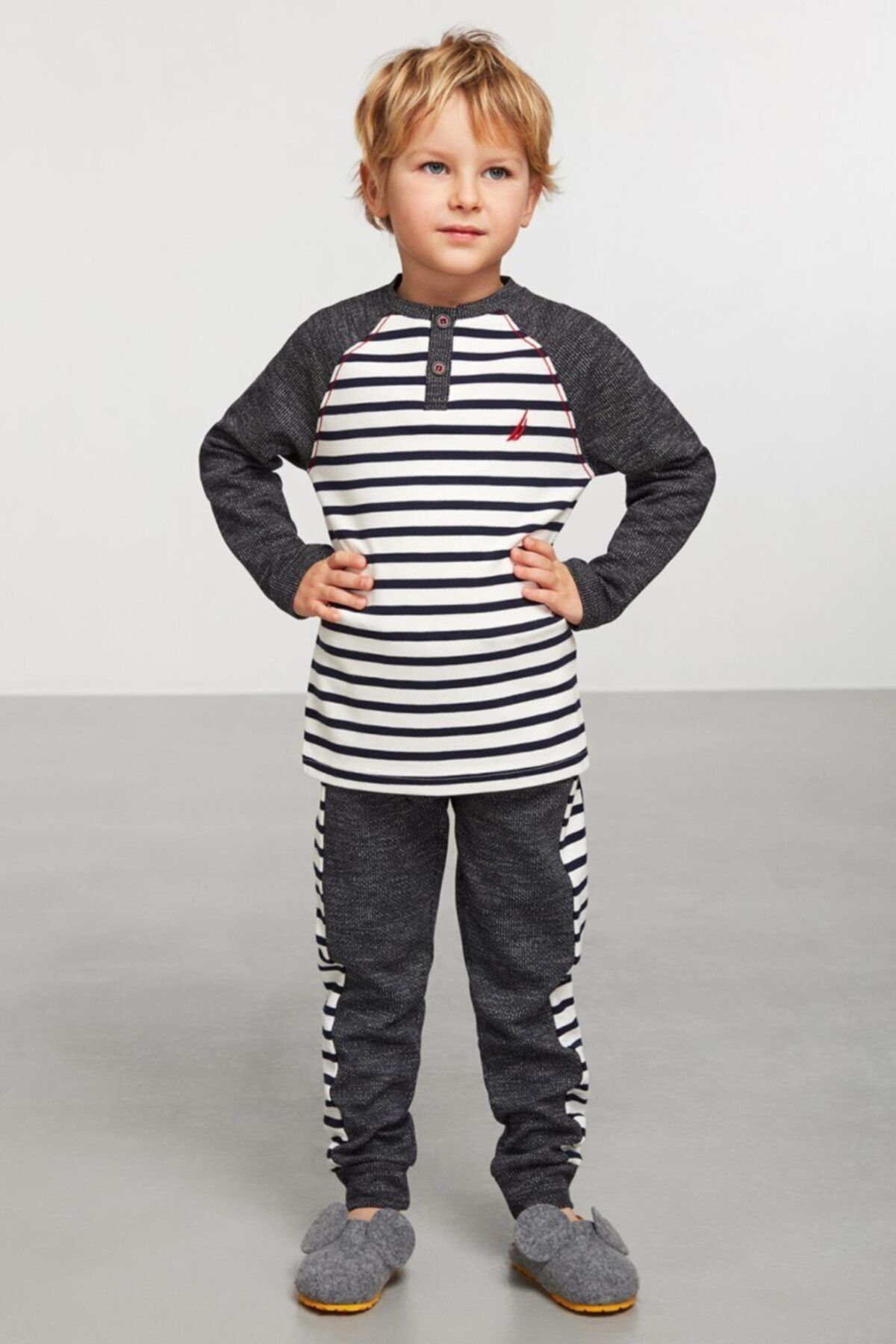 Nautica Lacivert Çizgili Örme Pijama Takım