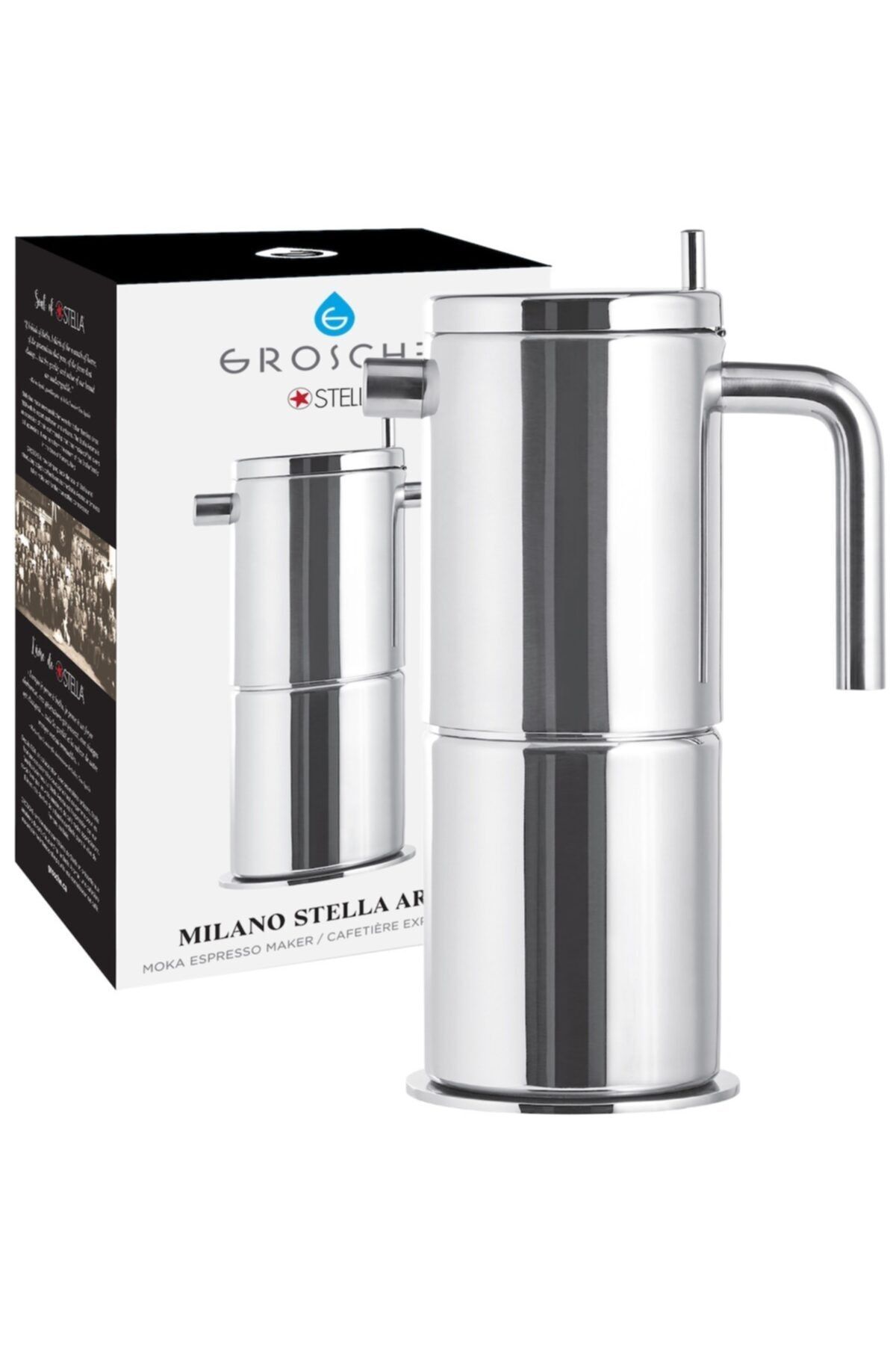 Grosche Milano Stella Aroma Çelik Moka Pot Gümüş 4 Cup