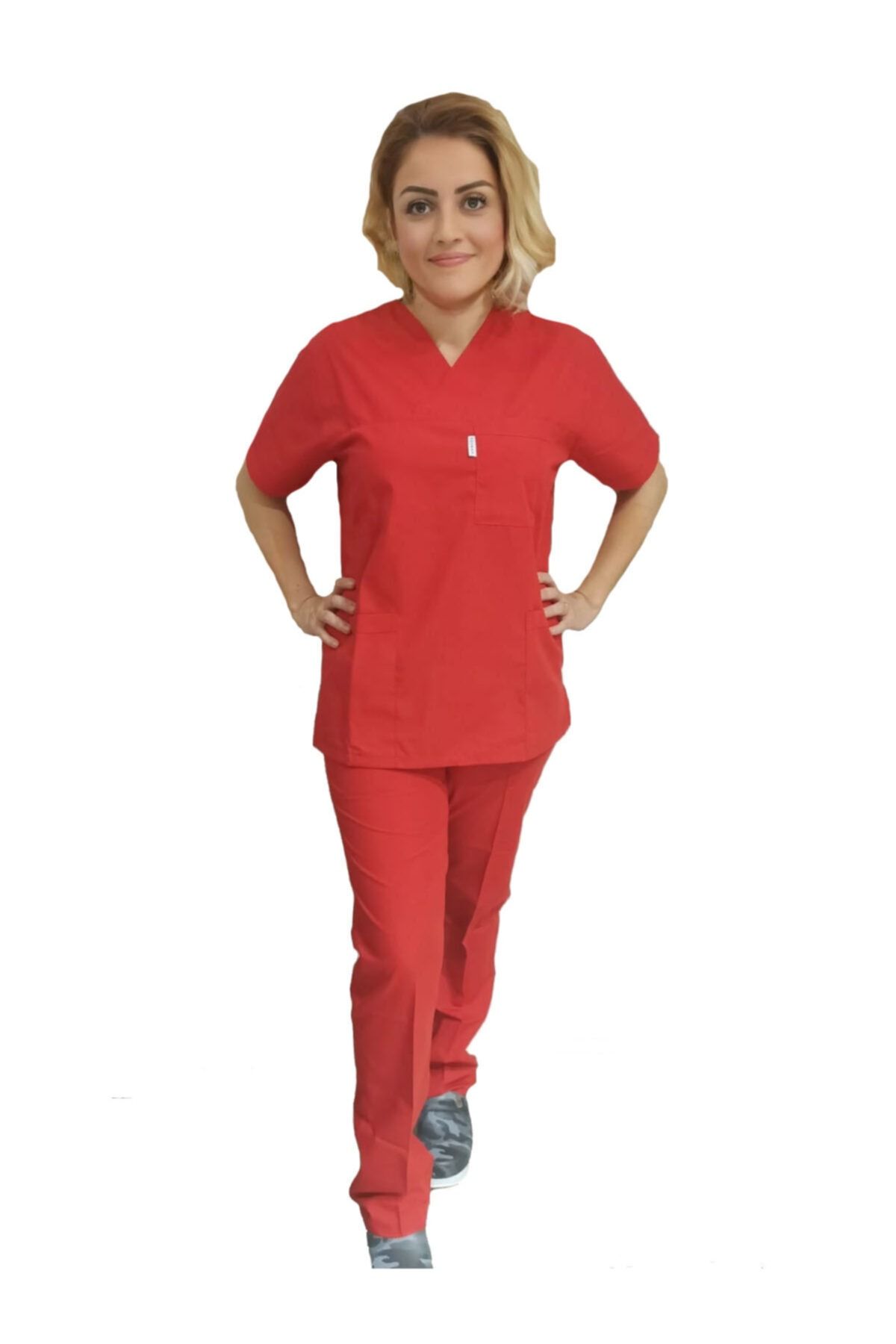 Poyraz Medikal Forma Cerrahi Yaka Terikoton Takım (unisex) Kırmızı