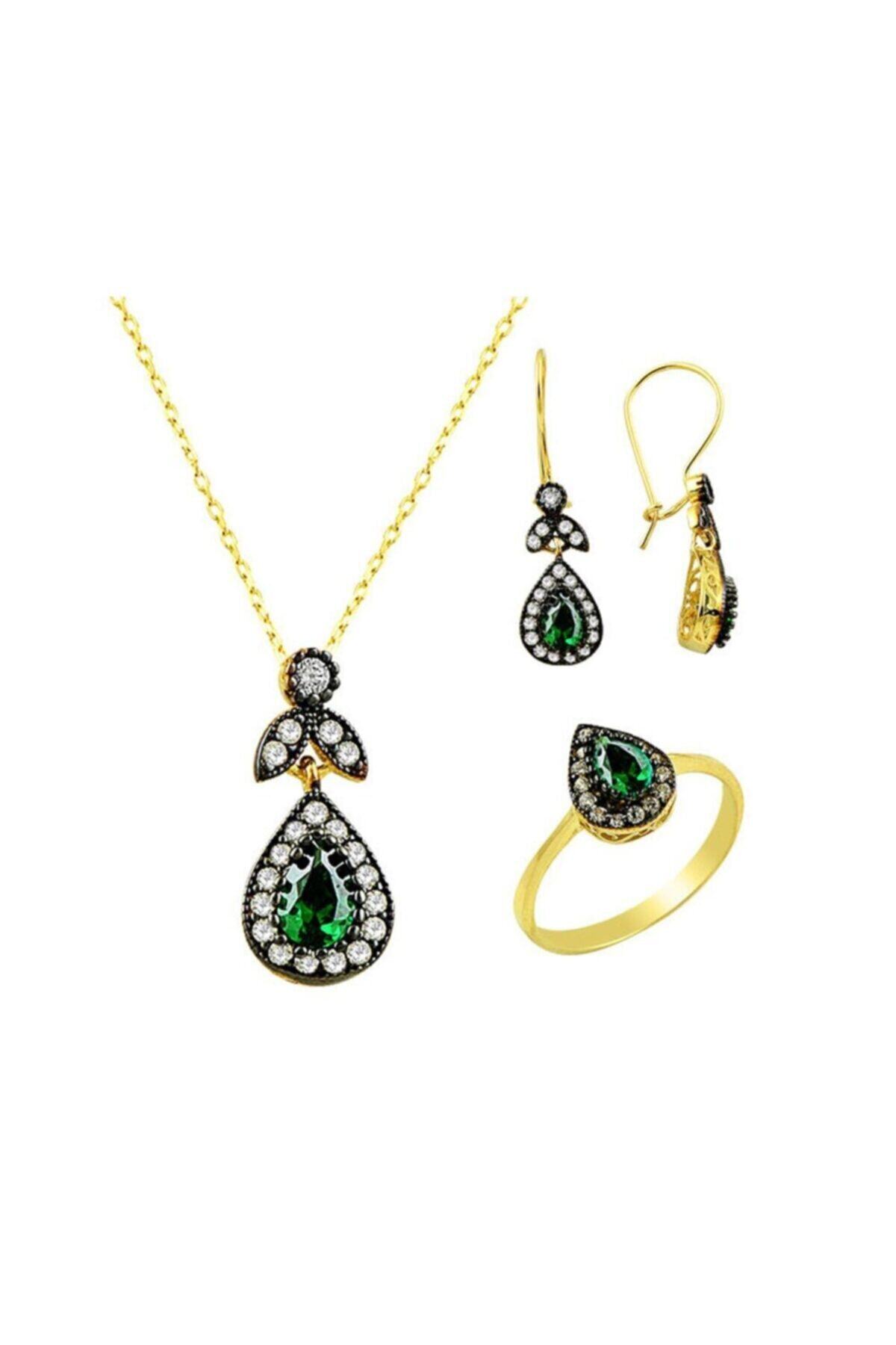 Altınbeyi Yeşil Damla Altın Üçlü Set