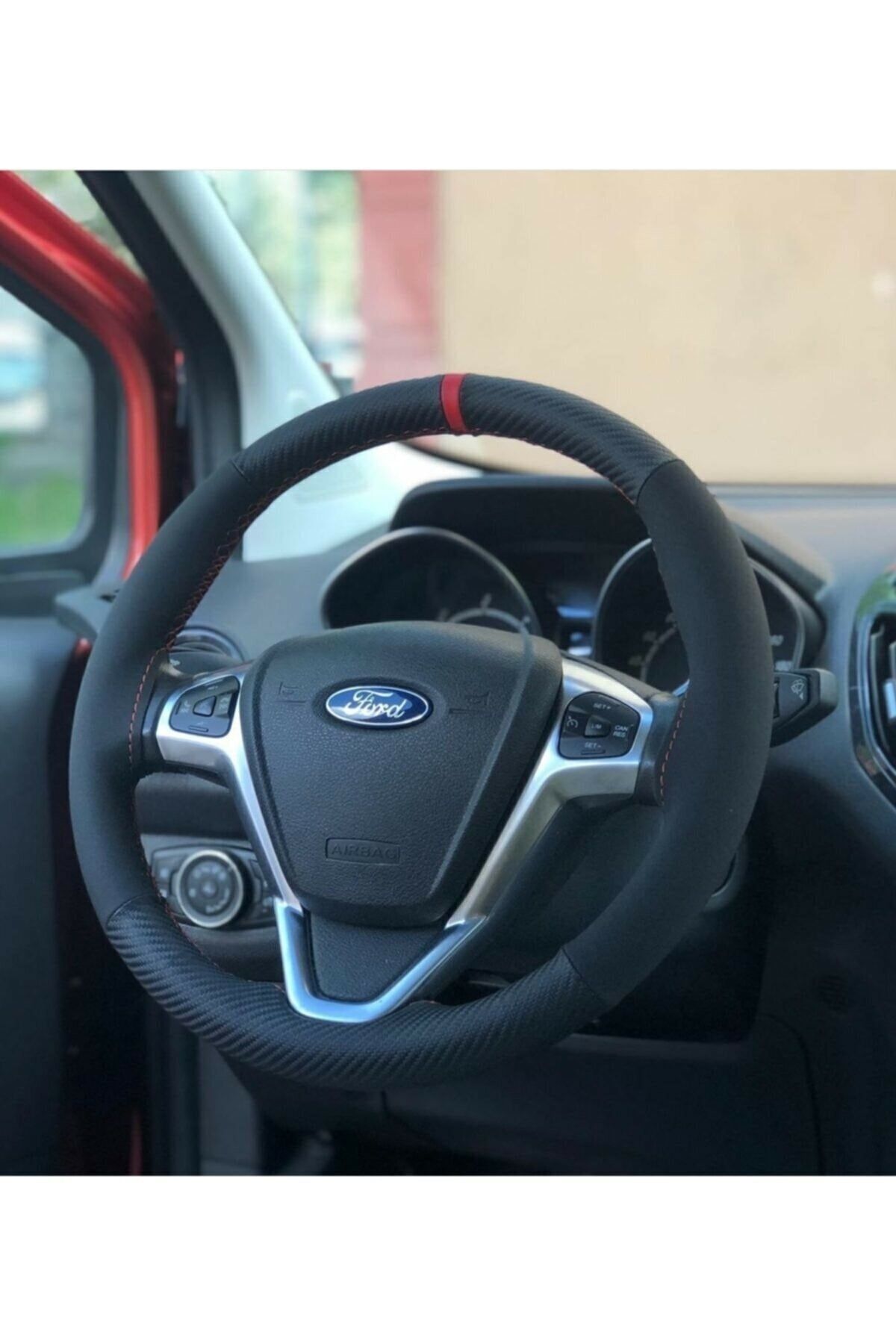 Asegaraj Ford Courier Alkantra-karbon Deri Dikmeli Direksiyon Kılıfı