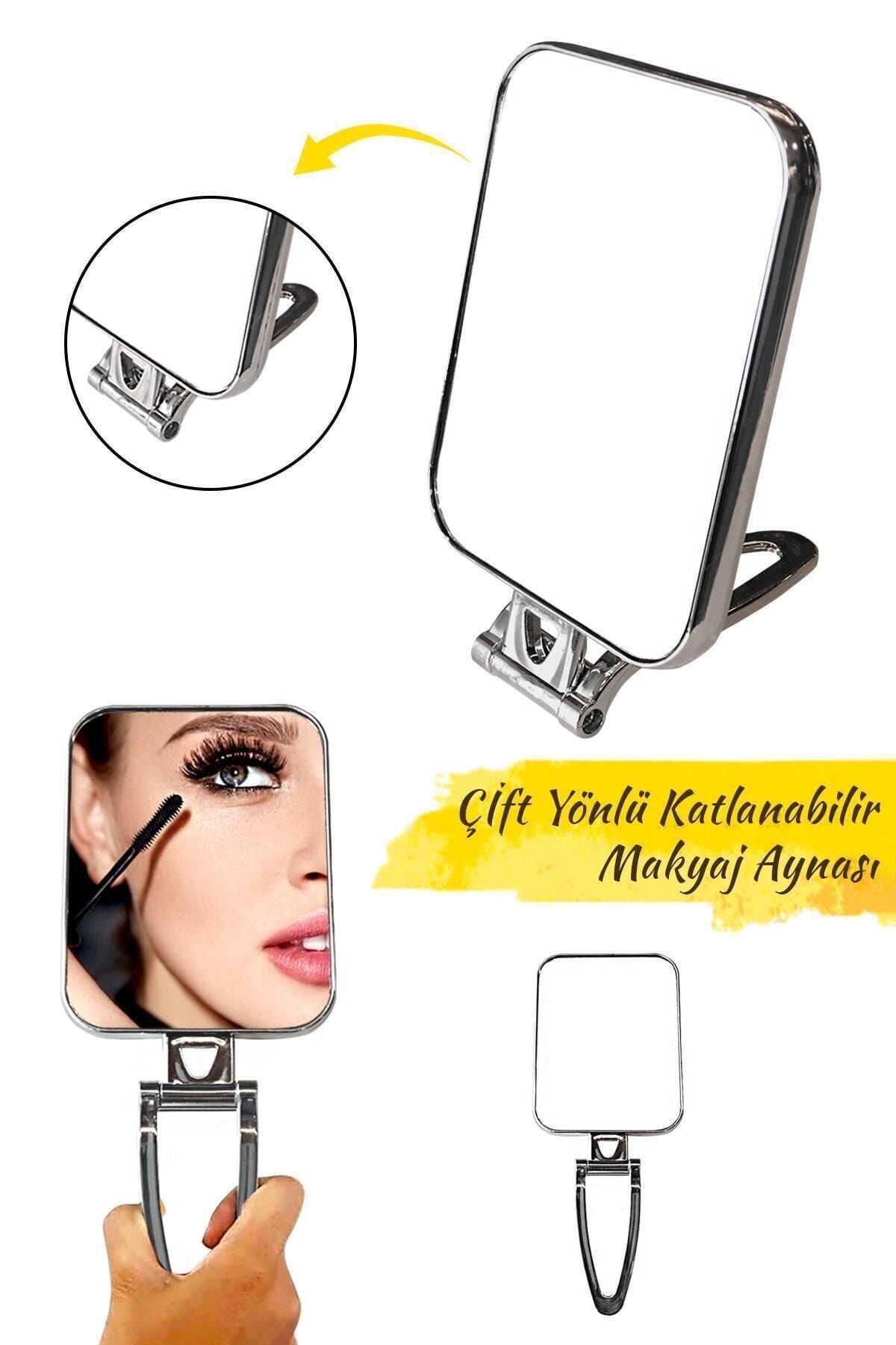 MaoMao Katlanabilir Çift Taraflı Makyaj Aynası Büyüteçli Metal Masa Aynası