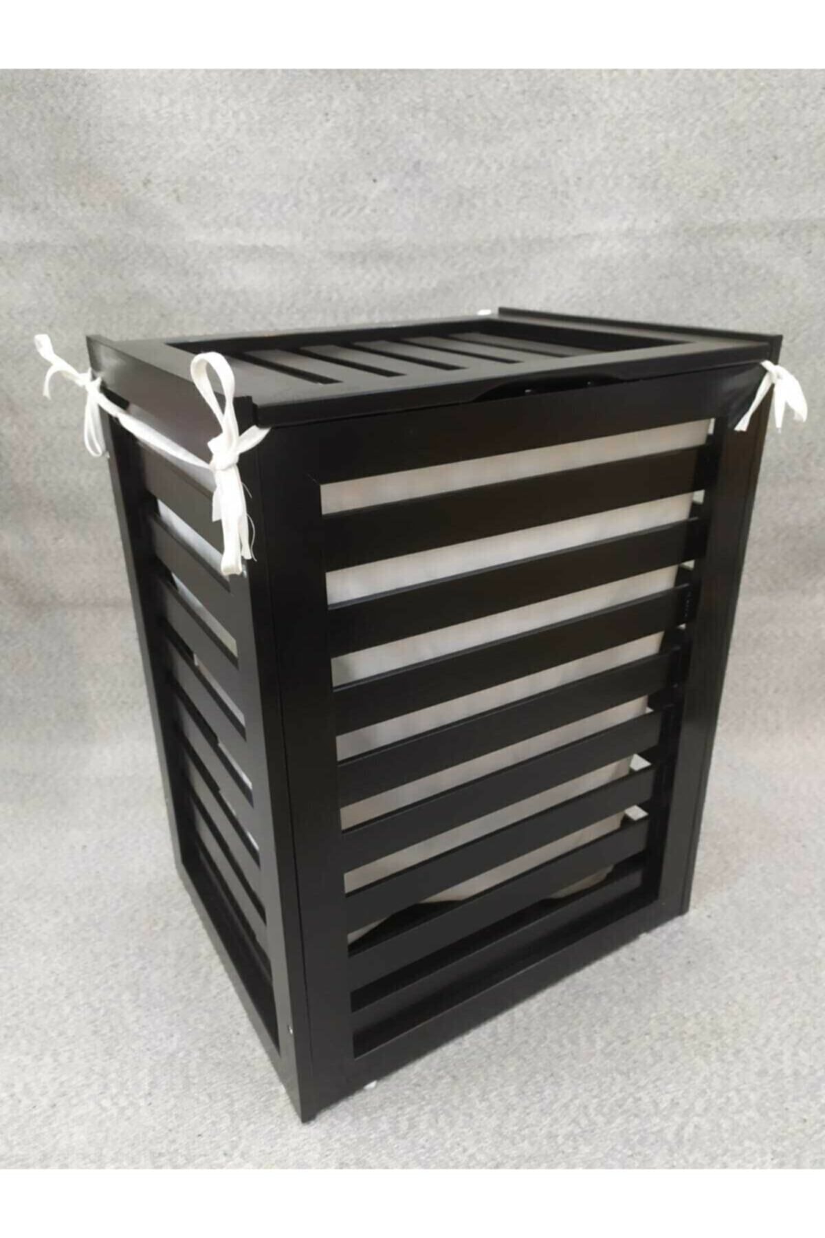 M&K Home Ahşap Çamaşır Sepeti Siyah Renk 45x35x58 Cm Lüks Koleksiyon