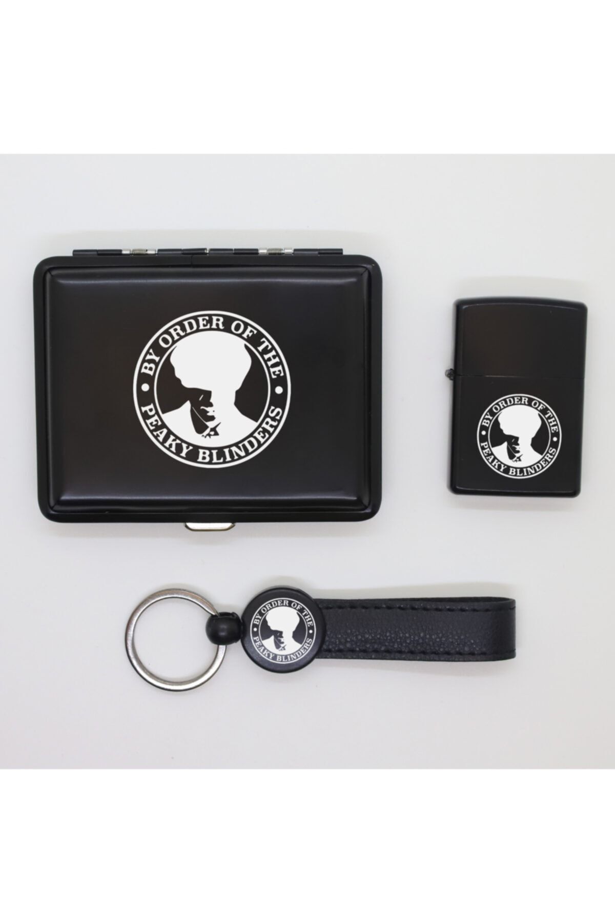 ELALAZER Thomas Shelby Metal Tabaka  Zippo Çakmak Ve Anahtarlık Seti