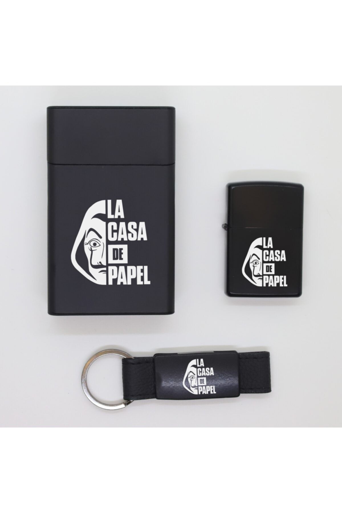 ELALAZER La Casa De Papel Metal Sigara Kutusu Zippo Çakmak Ve Anahtarlık Seti