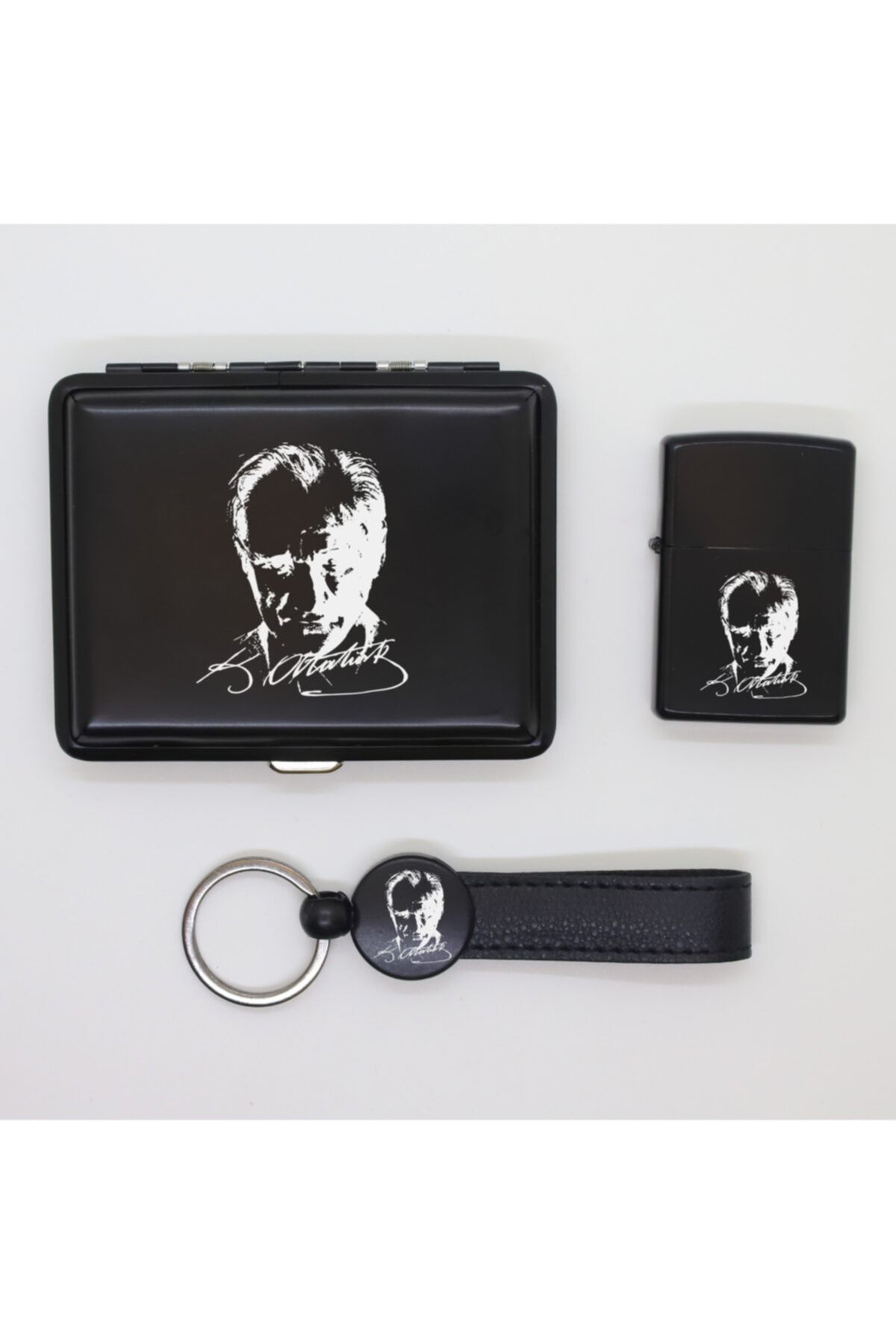 ELALAZER Atatürk Metal Tabaka  Zippo Çakmak Ve Anahtarlık Seti - 2