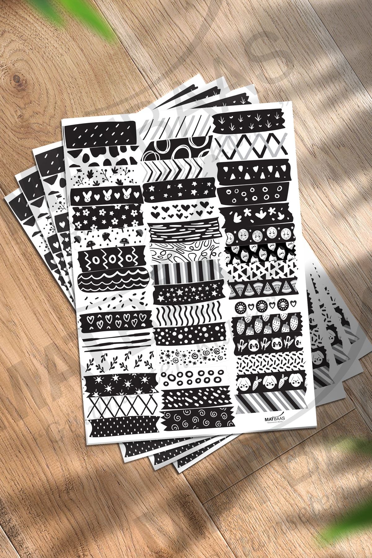 colortouch Siyah Beyaz Bant Sticker 90 Adet ( 2 Sayfa , Boyut A5 )
