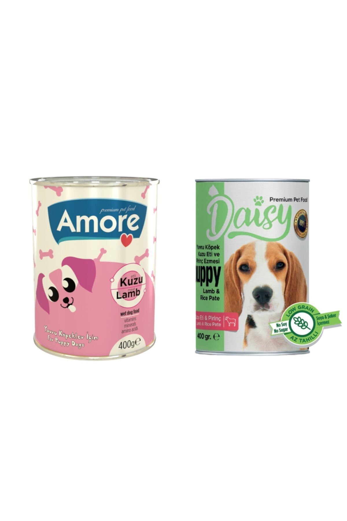 AMORE Kuzu Etli Pirinçli Ezme Yavru Köpek Konserve Mama 3+3lü + Sticks ödül çubuğu 2x3 Adet