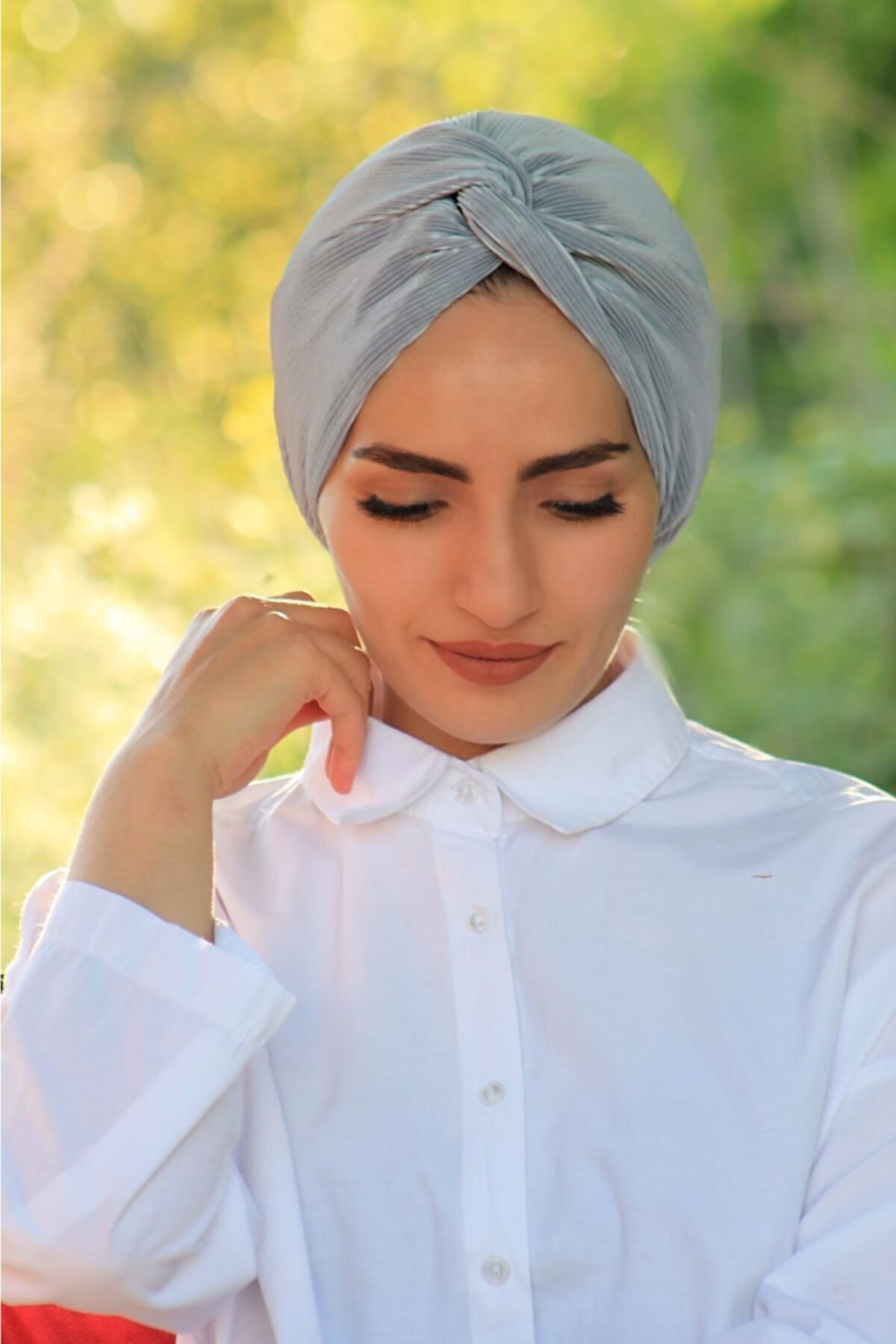 Amisos Bone Şal Hazır Tesettür Giyim Piliseli Hazır Prarik Düğüm Bone Gri - Özel Tasarım- Yeni Model Tesettür Giyim