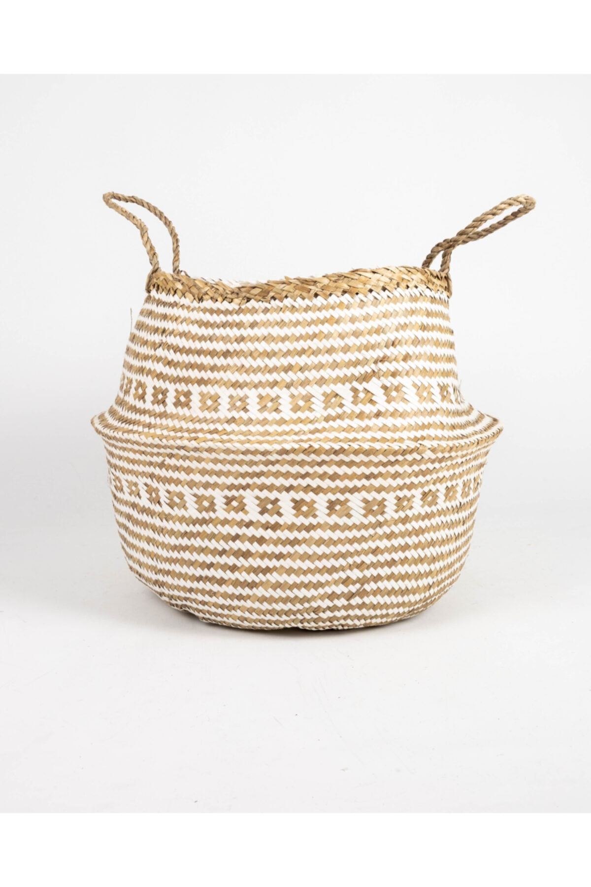 Wisha Natural Desenli Large Boy Katlanabilir Hasır Sepet / Saksılık 35x32cm