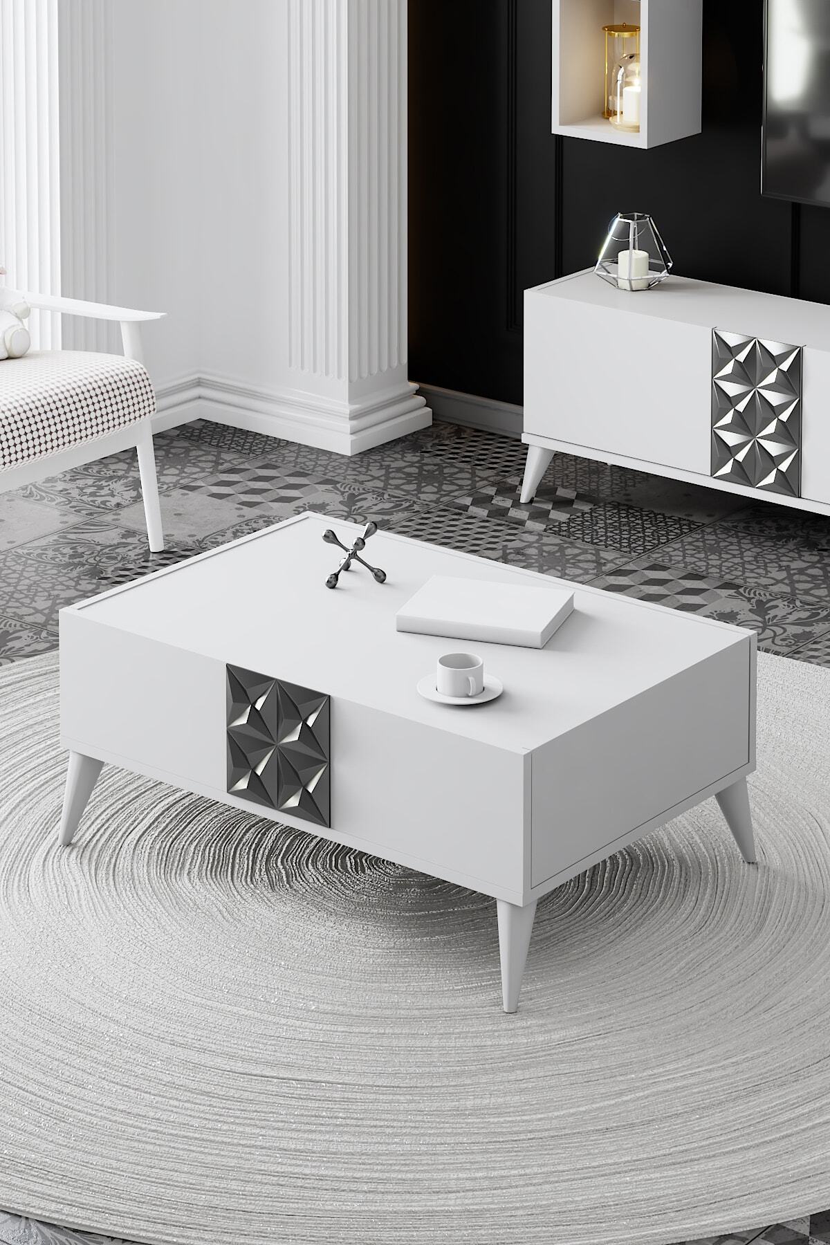 Modatte Kristal_beyaz Gümüş Kristal Orta Sehpa