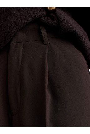 7954 Yüksek Bel Pileli Palazzo Pantolon-Koyu Kahve Image 3