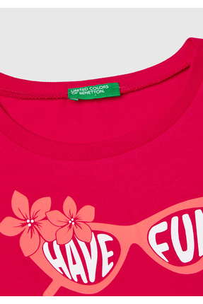 Kız Çocuk Fuşya Grafik Baskılı Kısa Kollu T-Shirt Image 2