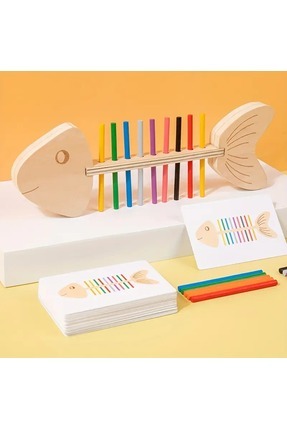 Ahşap Balık Kılçığı Renk Eşleştirme Oyunu, Montessori Eğitici Oyuncak Image 0