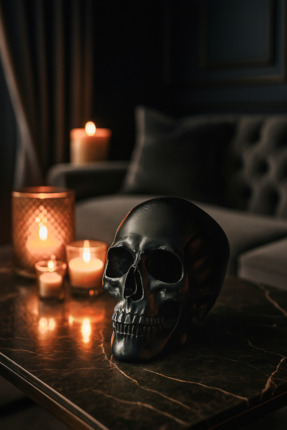 Dekoratif Kuru Kafa Figürü - Siyah | Modern Masaüstü Obje | Ev ve Ofis Aksesuarı Image 1