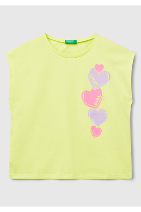 Kız Çocuk Sarı Grafik Baskılı Kısa Kollu T-Shirt Image 0