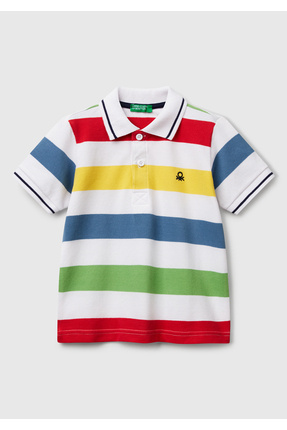 Erkek Çocuk Renkli Mix Çizgili Logo İşlemeli Polo T-Shirt Image 0