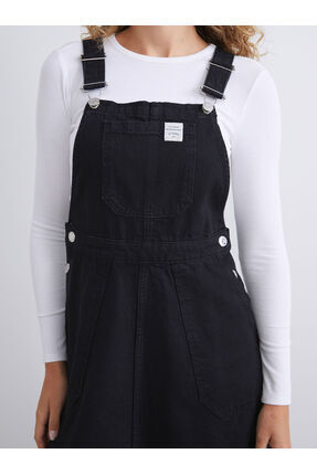 LCW Modest Siyah Kare Yaka Jean Salopet Elbise W5H967Z8NVY25 Image 3