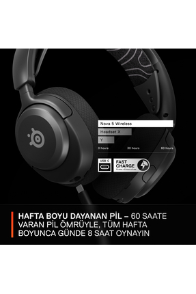 Arctis Nova 5 Wireless 2.4Ghz ve Bluetooth Siyah Gaming (Oyuncu) Kulaklığı Image 4