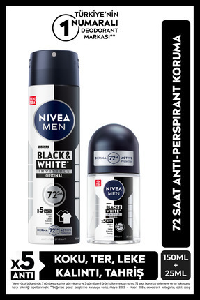 MEN Erkek Sprey Deodorant Black&White 150ml Ve Mini Roll-on 25ml, 72 Saat Anti-perspirant Ter Koruma Image 0