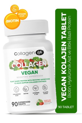 Biotin, Hyaluronıc Acıd ve Bitki Bazlı Protein Tozu ile Vegan Kolajen Desteği 90 Tablet Image 0