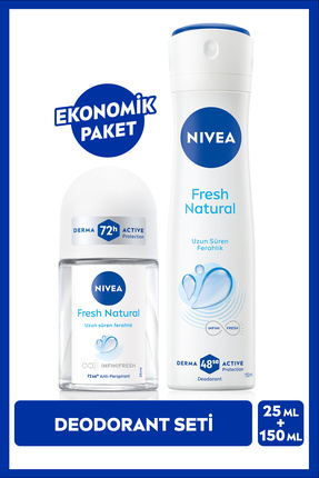 Kadın Sprey Deodorant Fresh Natural 150ml Ve Mini Roll-on 25ml, Ter Kokusuna Karşı 48 Saat Koruma Image 0