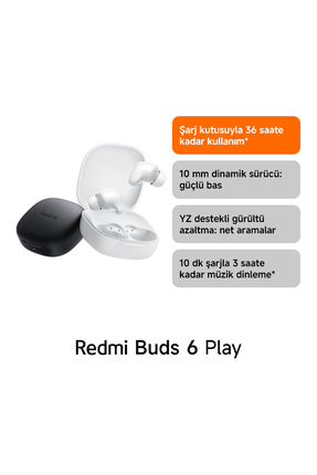 Redmi Buds 6 Play Siyah Kulakiçi Kulaklık-Gürültü Önleme BT5.4 IOS&Android (Xiaomi TR Garantili) Image 1
