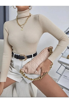 Unisex 2li Hazır Paket Siyah Bej Pamuklu Balıkçı Yaka Şardonlu Slimfit Boğazlı Kazak. Image 1