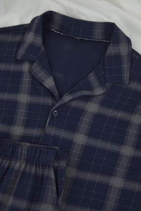 Lacivert Regular Kesim Ekose/Kareli Gömlek-Pantolon Örme Pijama Takımı TMNAW26PT00014 Image 2