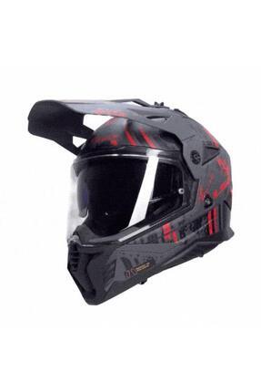 PIONEER 2 CRAZY MAT SİYAH-GRİ-KIRMIZI KASK Image 4