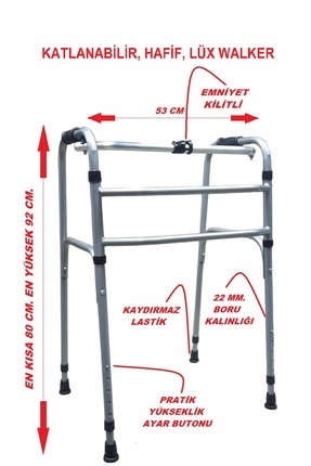 Lüx Hafif Katlanır Walker Yürüteç 130 KG Taşıma Kapasiteli Wolker Yürüteç Hasta Yürüteci Image 0