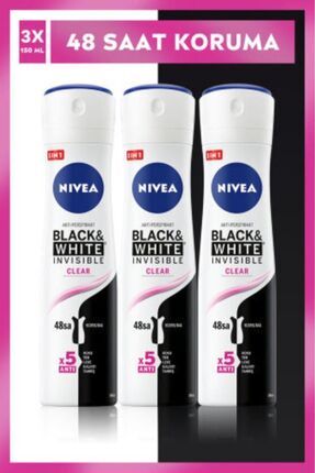Kadın Sprey Deodorant Black&White Invisible Clear 150ml x3 Adet, 48 Saat Anti-perspirant Koruma Image 0