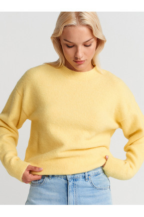 10640 Bisiklet Yaka Yumuşak Dokulu Triko Kazak-Koyu Sarı Image 0