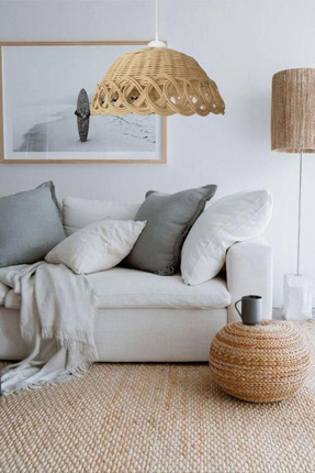 Çok Renkli Rattan Bambu Hasır Avize 30 cm (Duy Dahil) Image 0
