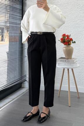 Havuç Kesim Yüksek Bel Casual Pantolon - Siyah Image 5