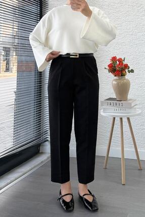 Havuç Kesim Yüksek Bel Casual Pantolon - Siyah Image 4