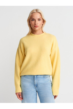 10640 Bisiklet Yaka Yumuşak Dokulu Triko Kazak-Koyu Sarı Image 2
